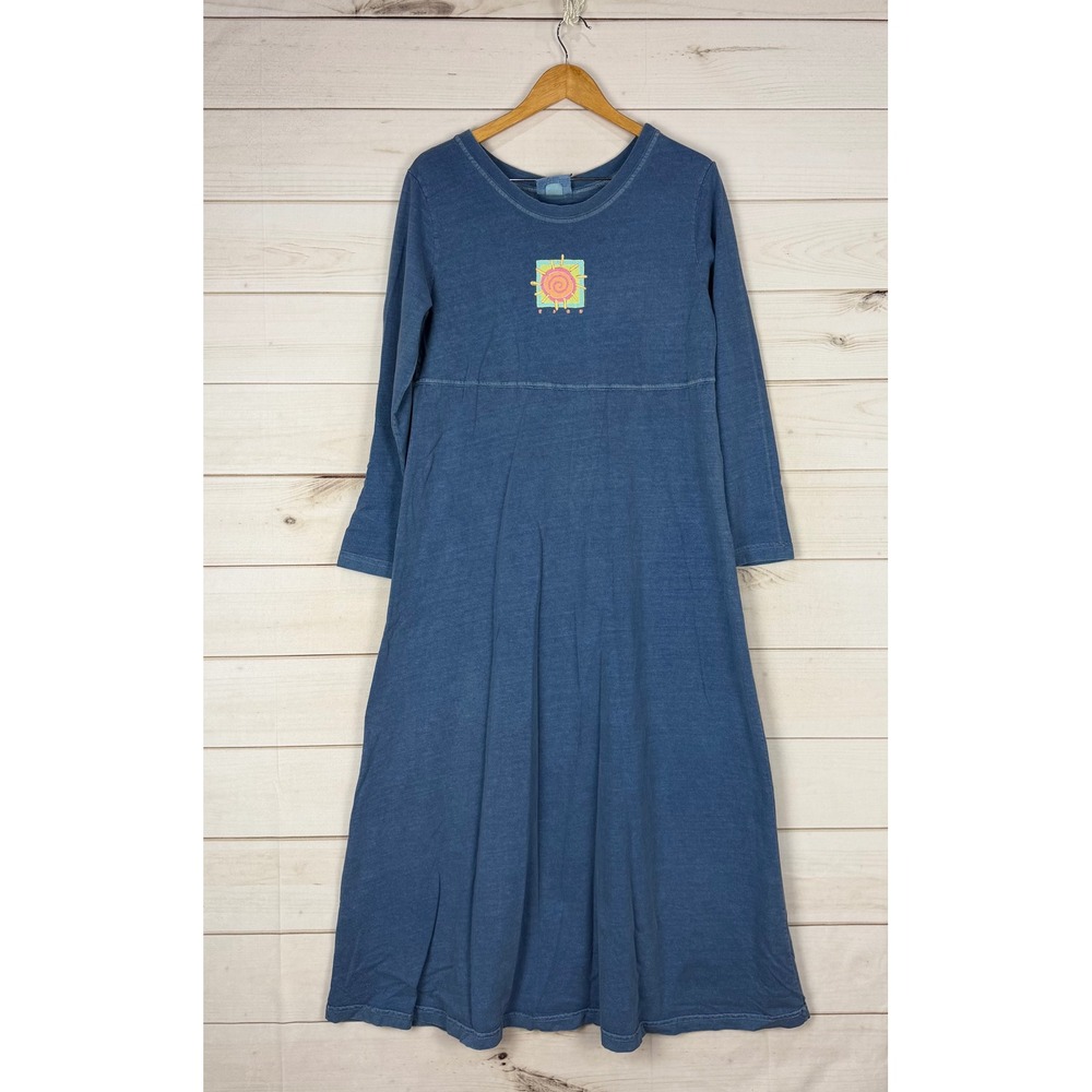Fresh Produce Womens Blue Cotton Sun Graphic Long Sleeve Maxi Dress Large USA
